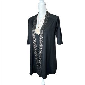Express Black Sequin Knit 3/4 Sleeve Cardigan sz M